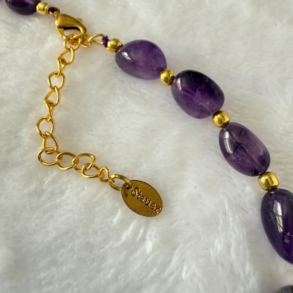 Stauer Lusso Amethyst Beaded Necklace Gold-Tone Accents Adjustable Chain 18-20" - Picture 8 of 10